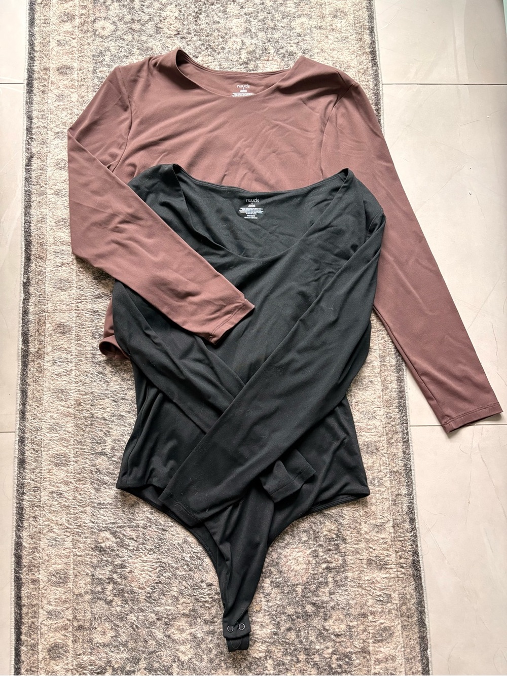 nuuds Long Sleeve Bodysuit Duo in Black and Chocolate